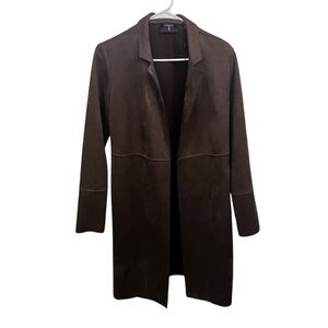 Tahari Elegant Womens Dark Brown Faux Leather/Suede Trench Coat Size S/P